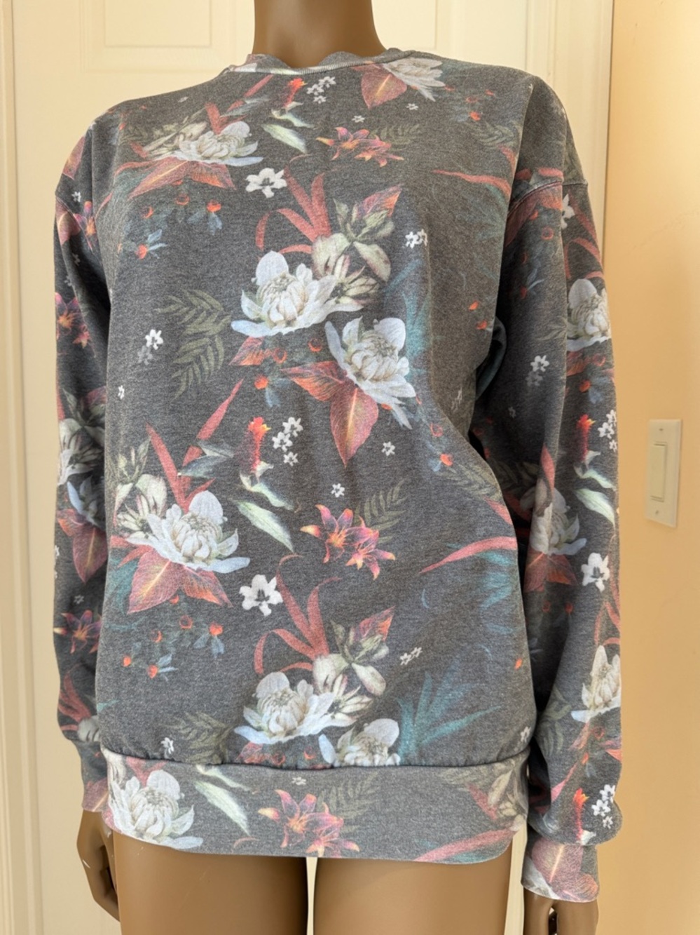 Topman Unisex Floral Crewneck Sweater - Charcoal with Pastel Blooms